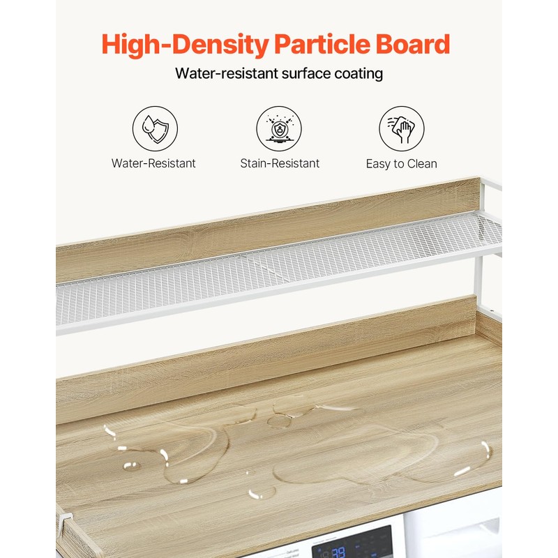 VEVOR Washer Dryer Countertop with Shelf, 54" x 27" Wooden