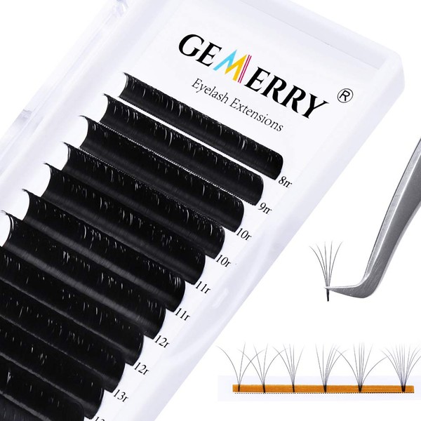 Gemerry 8-25 mm Easy Fan Lashes, 3D 5D 8D 10D Volume Technology, Durable 0.03/0.05/0.07/0.10 mm Individual Eyelashes
