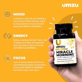 UMZU Miracle Morning Suplemento de apoyo energtico, suministro de 30 das - Cafena, teacrina e ingredientes orgnicos - Apoya la energa diaria, enfoque 