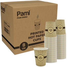 PAMI Hot Coffee Paper Cups -Disposable Take-Away Coffee Cups For Hot Drinks- Single-Use Paper Glasses For Espresso, Hot Chocolate, Tea- Cute To-Go Hot Beverage Drinking Cups (1000, 8oz)
