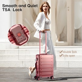 VentureVault All Aluminum Carry On Luggage 22x14x9 Airline Approved，Zipperless Luggage Premium Aluminum Suitcase Luggage, Hard Shell Carry On Luggage with Spinner Wheels (rose gold, 20inch)