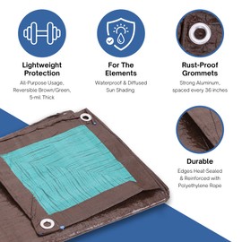 Kotap Kotap 20 x 20 Ft. All-Purpose Multi-Use Protection/Coverage 5-mil Poly Tarp, Reversible, Waterproof, Brown/Green, (TBG-2020)