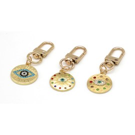 Jasimkiss Evil Eye Keychains Set Car Key Ring Bag Purse Keychains Good Luck Amulet protection Charm Keychains for Women Men (3pcs Gold)