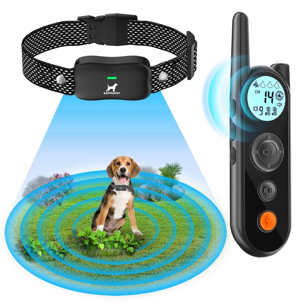 KAIYIKAPET Electronic Fence and Collar for Dogs with 14 Levels Distance (8-1050 m), Fence System, Dog Training Collar with Vibration Mode, Shockproof, IPX7 Water Resistant