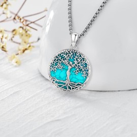 LOOVE Turquoise Tree of Life Necklace Sterling Silver Blue Family Tree Necklace for Women Blue Tree of Life Necklace for Mother Turquoise Necklace Silver