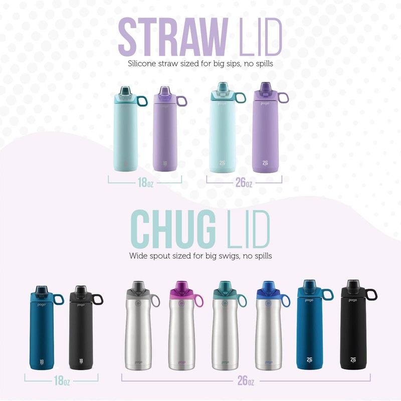 Pogo Active Stainless Steel Insulated Water Bottle with Leak Proof