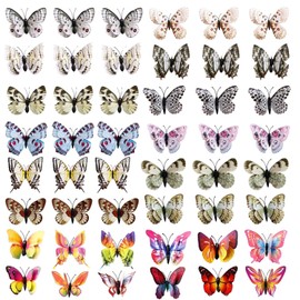 FFDHWU 48 Butterfly Stickers, Butterfly Decoration, 3D Butterflies On Wall, Butterfly Decoration With Clip, Summer Interior Decoration, Decorative Window Sticker