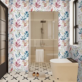 LHIUEM Pink Botanical Wallpaper Watercolor Leaf Paper Pastel Plants Peel and Stick Wallpaper(17.3”x 118”) Colorful Leaves Contact Paper Navy Wall Decor Sage Eucalyptus Mural for Walls Cabinets Table