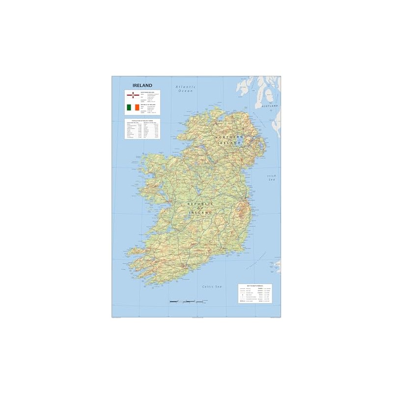 Detailed Physical Ireland Poster Map - 23.3 x 16.5 Inches