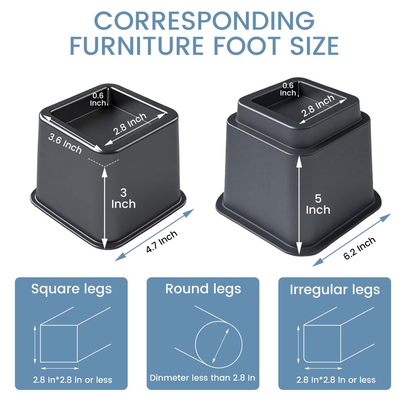 Simple＆Opulence Bedding Adjustable Bed Furniture Risers - Elevation in Heights