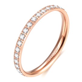 Tigrade 2mm Womens Titanium Eternity Rings Cubic Zirconia Wedding Engagement Band (rose gold, 11)