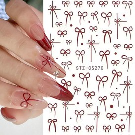 6PCS Bow Nail Art Stickers French Black Red 3D Self-Adhesive Nail Decals Simple Cute Bow Ultra-Thin Transfer Tape Slider Decals Designer Nail Sticker for DIY Nail Art Decoration Manicure Accessories