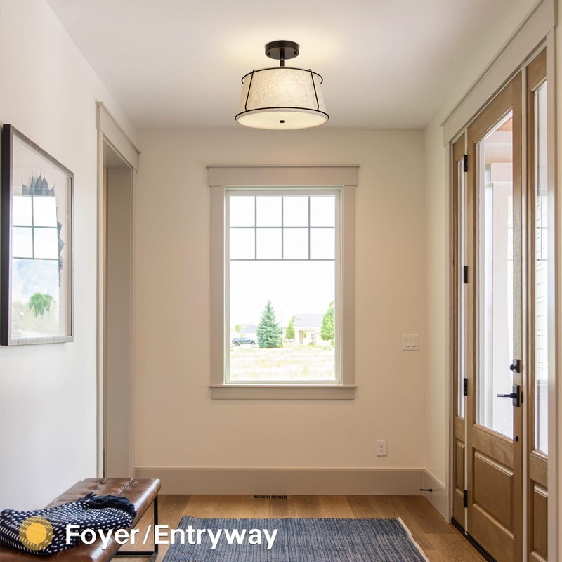 13'' Semi Flush Mount Ceiling Light Fixture,3-Light Black Light Fixtures
