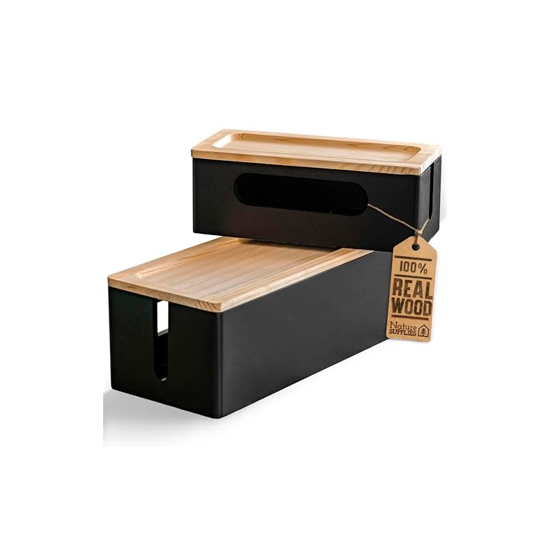 [Pack of 2] Wooden Cable Storage Box, Large Storage Stand