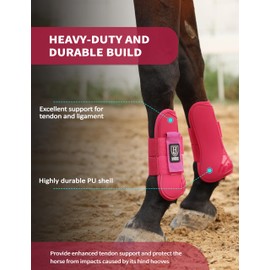 Harrison Howard Horse Tendon Boots Open Front/Fetlock Boot for Horse Protective Boots for Jumping, Trail Riding Set of 4 Hot Pink M