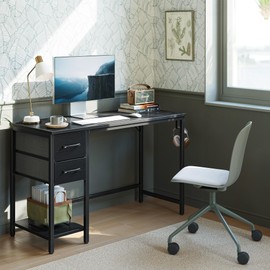 CubiCubi Computer Desk with 2 Drawers, 40 Inch Small Home Office Desk with Storage Study Writing Table, Modern Black