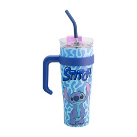 Termo doble de acero inoxidable pared Stitch 1.2L, vaso para bebidas calientes por 8 hras y frias 24 hras.termo dos formas de beber con popote y boquilla con agarradera para viaje.