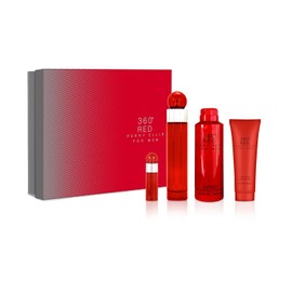 Perry Ellis 360 Red 3.4oz EDT Spray, 6oz Body Spray, 3oz Shower Gel, 7.5ml EDT Spray Men 4 Pc Gift Set