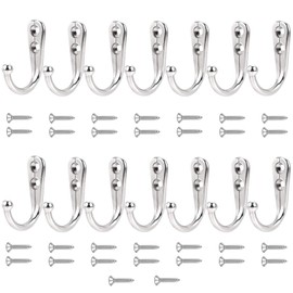 Annefly 14 PCS Wall Mounted Hooks Coat Hooks with 30 PCS Screws Retro Door Robe Hook for Hanging Towel Clothes Hat Key Cup Single Metal Hook Cloth Hanger in Bedroom Bathroom Kitchen Cupboard,Silver