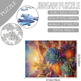 1000 Piece Jigsaw Puzzles for Adults America Arizona Desert Painting Jigsaw Puzzle Tropical Succulent Plants 1000 Pieces Puzzles Game Home Wall Decor DIY Craft Landscape at Sunset Puzzle Art Gift