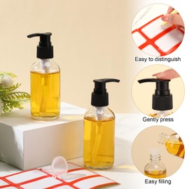 Fumete Glass Material Bottles 4oz Bottle Refillable Liquid Containers with 1 Label 1 Funnel for Hair Travel Plants Cleaning Skin Care(Clear, Black Top,Pump Bottle)