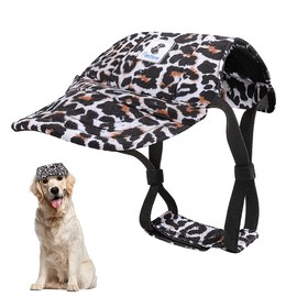 Pawaboo Dog Baseball Cap, Dog Hat with Elastic Ear Holes, Adjustable Dog Cap, Sports Pet Hat, Sun Protection for Small, Medium & Large Dogs, XL, Black and White Leopard Print