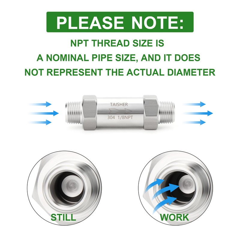 TAISHER 1PCS 304 Stainless Steel 1/8" NPT Male Check Valve,Backflow