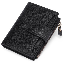 SENDEFN Women's Small Purse Women's Genuine Leather with 14 Card Slots RFID Blocking with Coin Pocket Small Purse, Elegant black