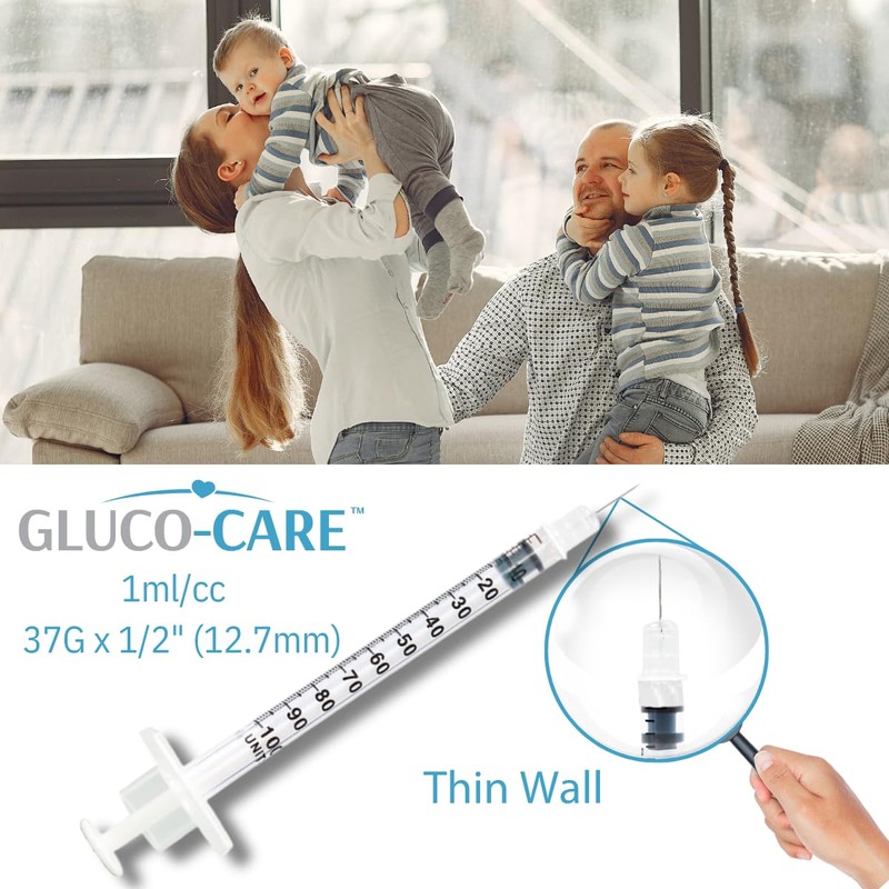 GLUCO-CARE 1 ml/cc Syringes 27G x 1/2’’ (12.7mm), Orange Cap,