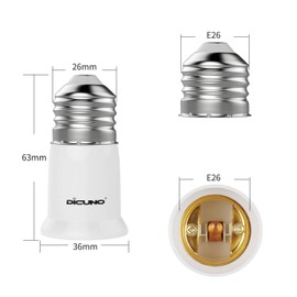 DiCUNO E26 to E26 Extension Socket, Base Extension Adapter, Extends Approx. 1.2 inches (3 cm), Heat Resistant, Set of 6