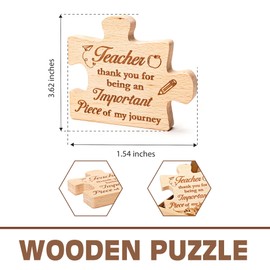 Teacher Appreciation Puzzle - Thank You for Being an Important Piece – Teacher Desk Decor | Classroom & Office – Teacher 2025 – Solid Beech Wood Laser-Engraved – Shelf Display