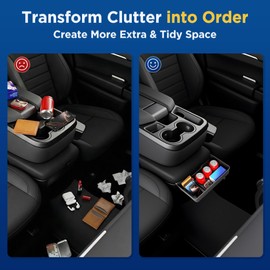 DAZANZAN Center Console Hanging Organizer Tray for Chevy Silverado/Sierra 1500(2019-2026) & Silverado/Sierra 2500HD 3500HD(2020-2026) Accessories(Split-Bench Folding Seat Only) Black