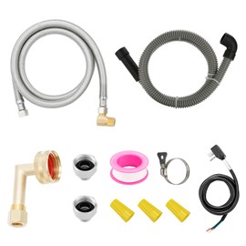 Solimeta Universal Dishwasher Installation Kit – 6ft Stainless Steel Inlet Hose + 6ft Drain Hose with Power Cord & Accessories