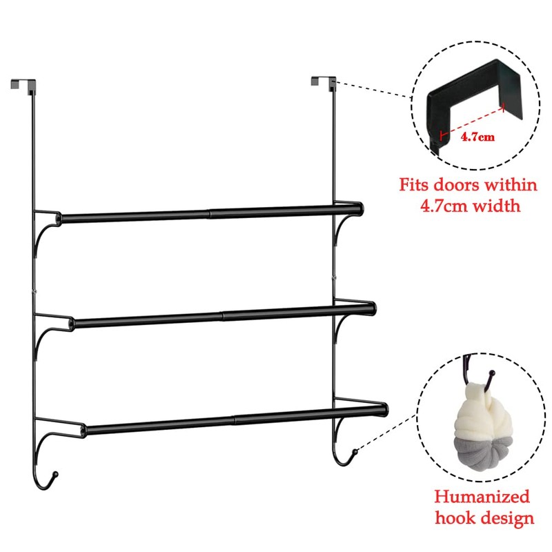 Over the Door Towel Rail - 3 Tier Bathroom Hanging