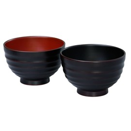 Lacquerware Karin Honpo Kitaichi Lacquerware Shop Hand Painted Rushi Pair Wood Grain Rough Sushi Soup Bowl (Tamenai Black / Tamenai Vermilion) KZ3061