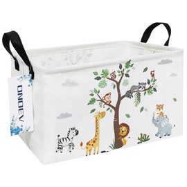 ONOEV Rectangular Folding Laundry Basket,waterproof Canvas Basket,gift basket,Suitable for children's room,Office,Clothes,Toys Storage(Tree Animals)