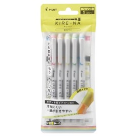 PILOT KIRE-NA - Juego de resaltadores básicos, 5 colores, cincel y punta fina, tinta de pigmento de secado rápido, SKIW-1-5C1