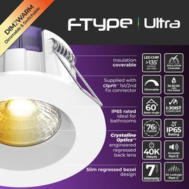 Luceco FType Regressed Ultra Downlight Power Change and Colour Change Temperature, Dim2Warm, 4W/6W, IP65 Rated, White