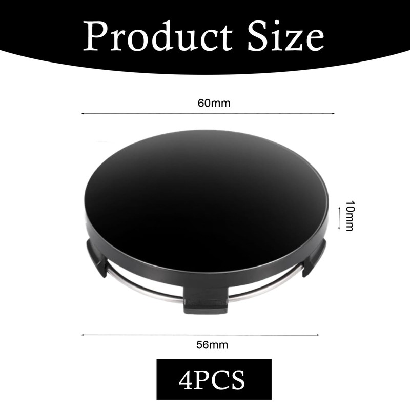 4Pcs Hub Centre Caps, 60mm Universal Black Alloy Wheel Hub
