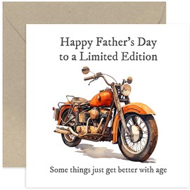 Stylish Father's Day Cards for Dad - 'You're a Limite Edition' Classic Motorbike Design for Men - Traditional Whitty Funny Humorous Gifts for Him from Adult Son or Daughter - Stepdad Grandad Husband