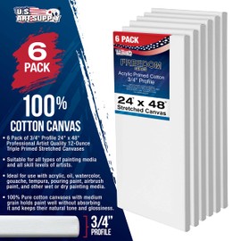 U.S. Art Supply 24 x 48 inch Stretched Canvas 12-Ounce Primed 6-Pack - Professional White Blank 3/4" Profile Heavy-Weight Gesso Acid Free Bulk Pack - Painting, Acrylic Pouring, Oil Paint