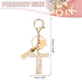 PATIKIL Alphabet Initial Letter Keychain, Resin Cute Keychains with Tassel Heart Letter T Pendant Charm for Women Key Purse Handbag Backpack Bag Accessories, Beige