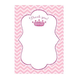 30 Hot Pink Glitter Princess Birthday Party Baby Girl Shower Blank Thank You Cards Chevron Design + 30 White Envelopes