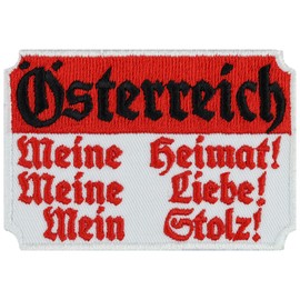 Austria Sew-On Patch | Austria - Meine Heimat, Meine Liebe, Mein Stolz | Iron-On Patch with Embroidery - Austria Patch Iron-On Appliqué for Sewing/Iron-On - 80 x 55 mm