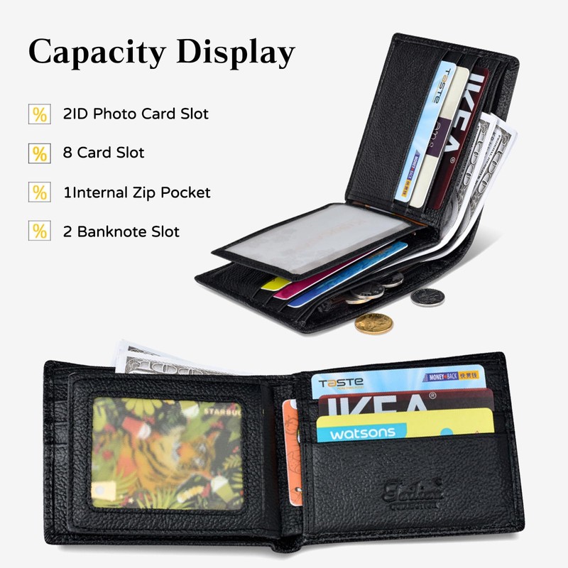 PORRASSO Men's RFID Protection Wallet Cowhide Leather Wallet in Bifold