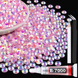 1500Pcs 6mm Resin Jelly Rhinestones with 1Pcs 10ml B7000 Jewelry Glue for Crafting, Light Pink AB Flatback Gems, Bedazzling Crystal Bulk for DIY Crafts Clothing Tumblers Shoes Nail Art Fabric