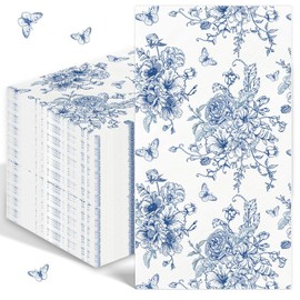 100 PIEZAS Toallas de Mano Desechables Azules con Flores para Baño 3 Capas Toallas de Papel Azules y Blancas Decorativas Toallas de Invitado con Flores Toallas de Boda Chinoiserie para Boda, Ducha