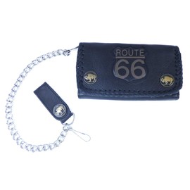 Westernwear-Shop - Biker & Trucker Wallet Route 66 Black Biker Trucker Leather Wallet with Chain Wallet Purse Wallet Wallet, black, American