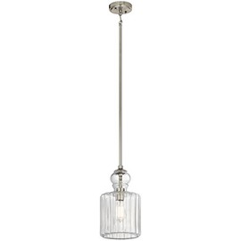 Kichler 43954NI Riviera Pendant, 1 Light Incandescent 100 Watts, Brushed Nickel