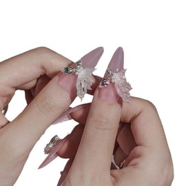 10Pcs Rhinestones Pearl Resin Butterfly Nail Charms 3D White Pink Butterflies Nail Decoration Shiny Nail Gems Nail Jewels Nail Art Supplies for Acrylic Nails DIY Decor (White)